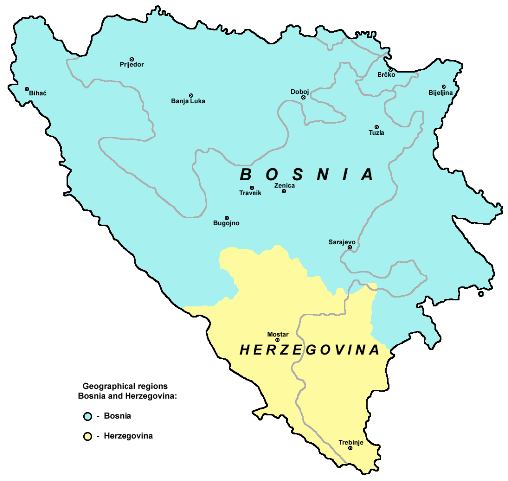 Bosnien-Hercegovinas geografiske regioner (grafik wiki commons: Panonian)