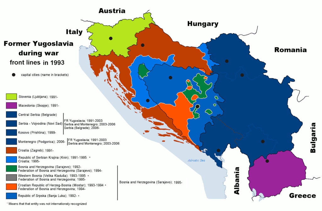 Kludetæppet Balkan efter uafhængighedskrigene i 1991 hvor Jugoslavien som stat brød sammen